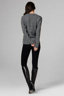 Women's Melange Knit V-Neck Pullover Sweatshirt - Black - view 3