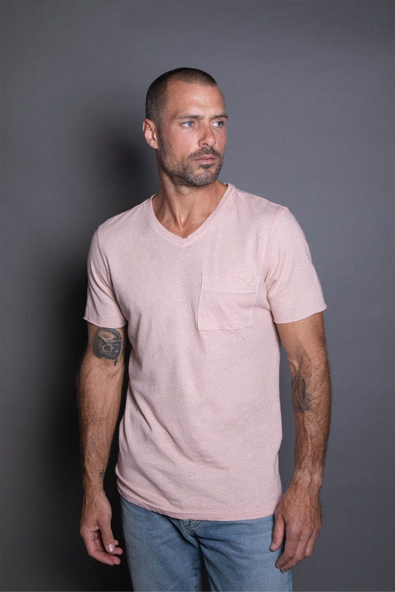 Men's Warren Wide Pocket Cotton Linen V-Neck Tee