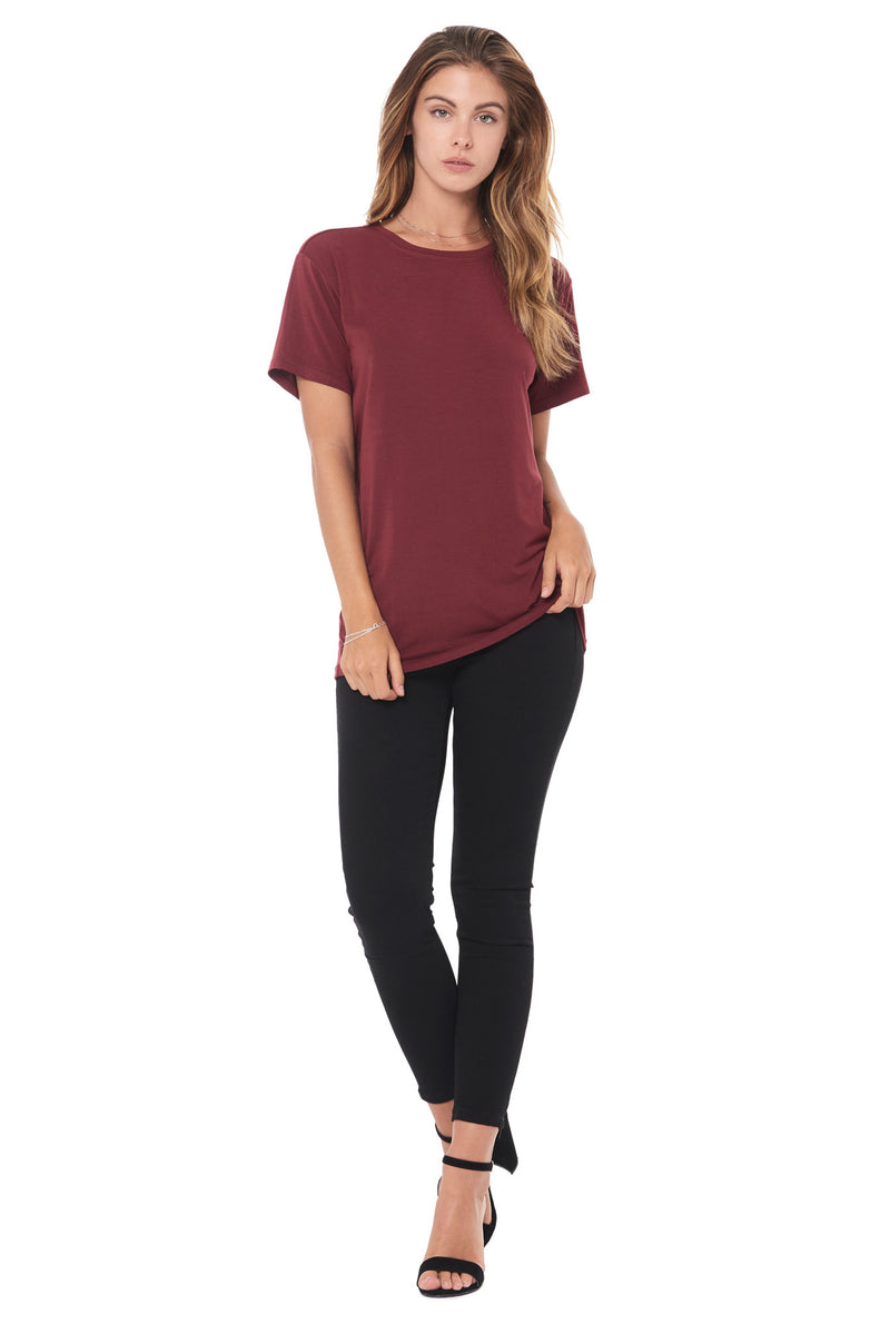 WOMEN'S MODAL CREW NECK TEE - MAROON — MAROON