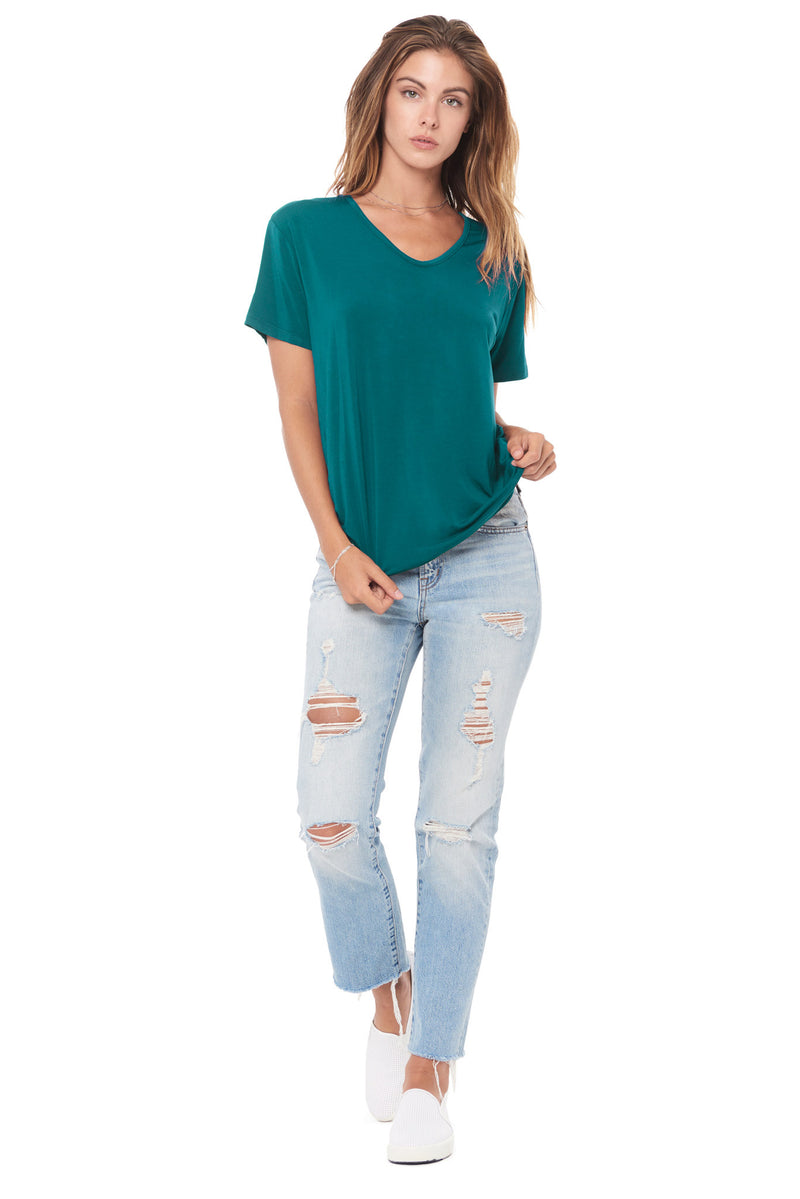WOMEN'S MODAL V-NECK TEE - TEAL — TEAL