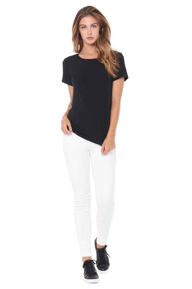 WOMEN'S MODAL WIDE NECK TEE - BLACK — BLACK