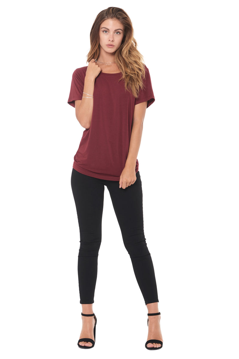 WOMEN'S MODAL WIDE NECK TEE - MAROON — MAROON