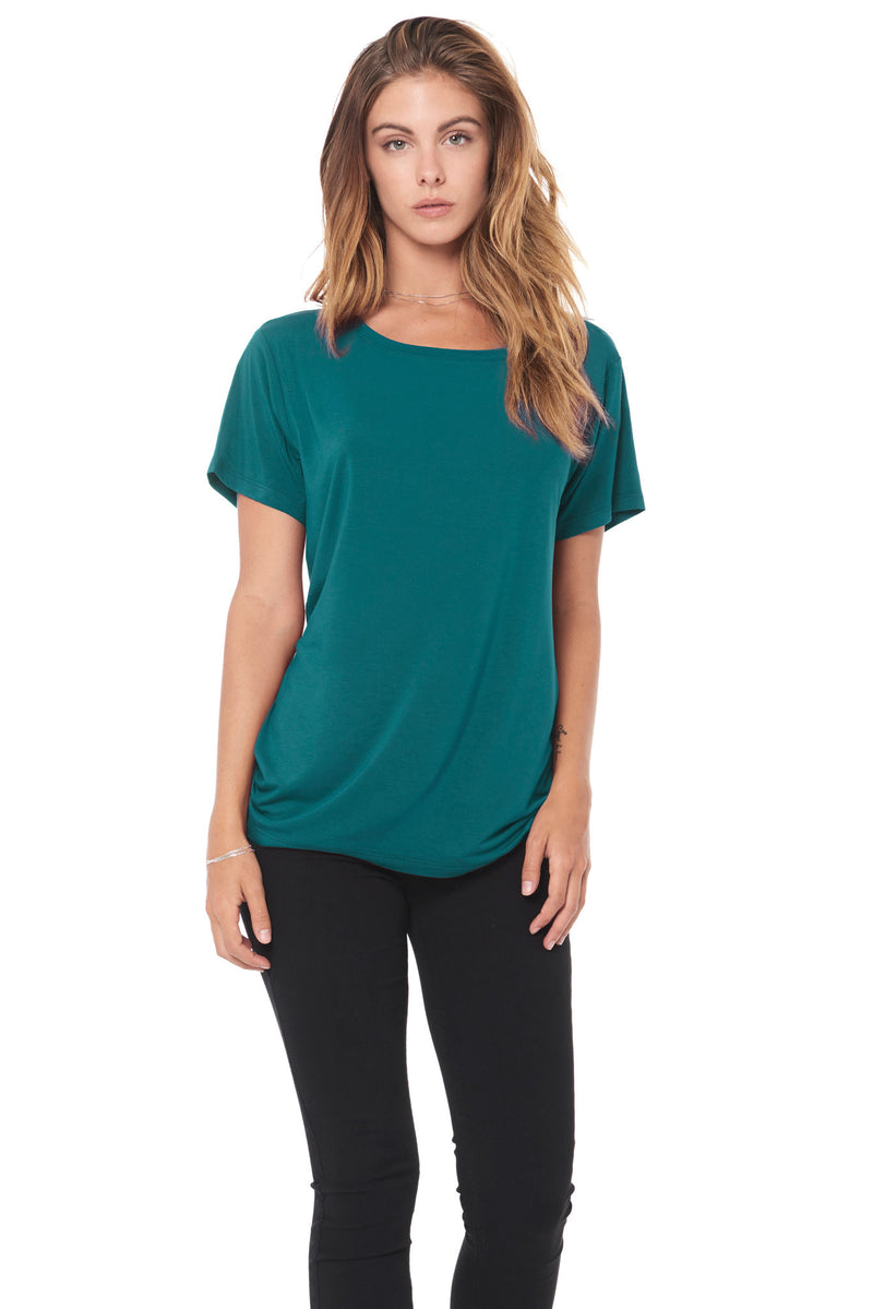 WOMEN'S MODAL WIDE NECK TEE - TEAL — TEAL