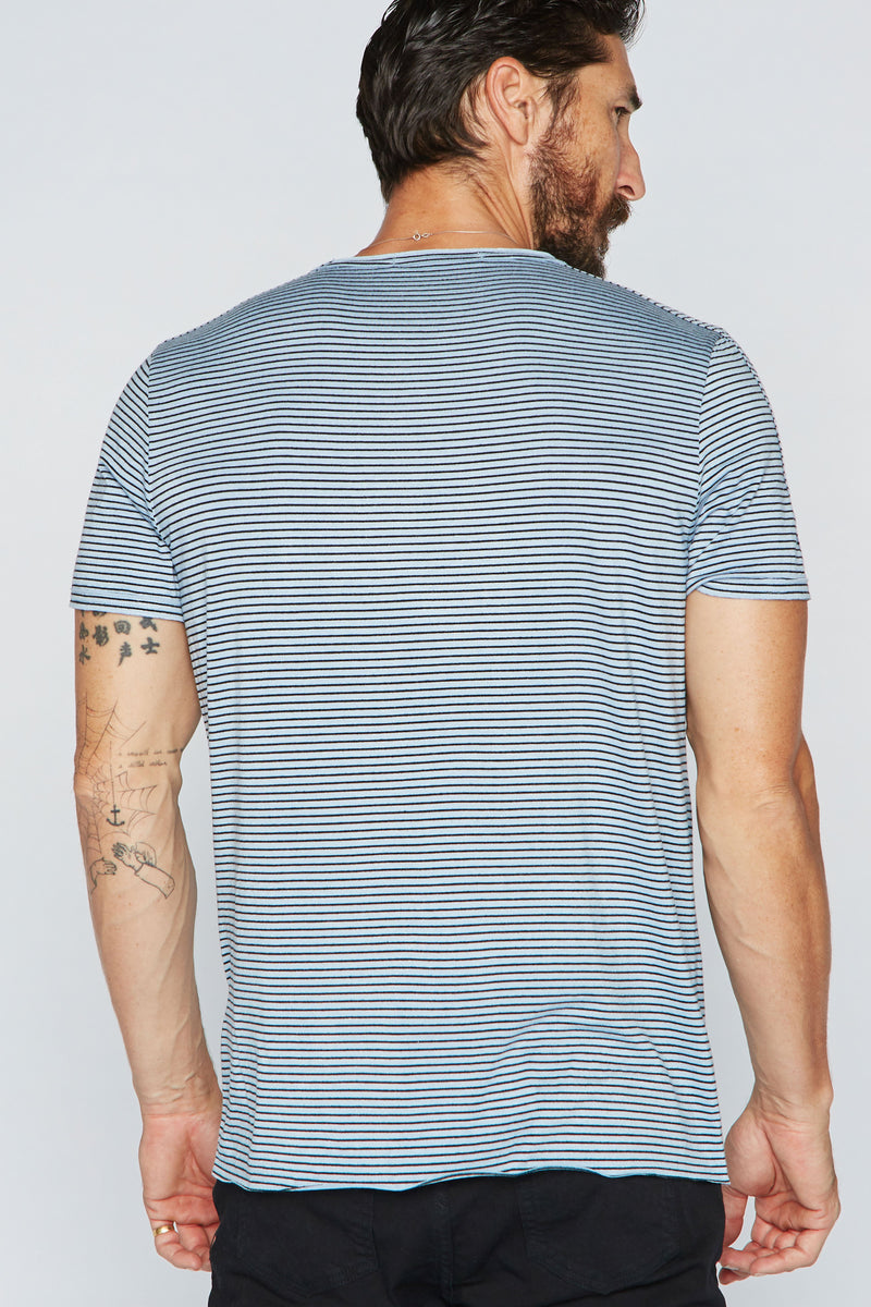 Men's Raw Edge Patch Sleeve Stripe Tee