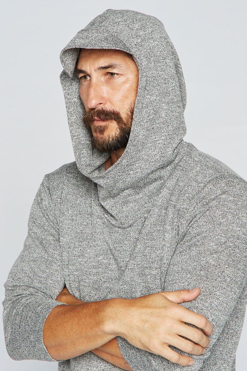 Men's 3/4 Sleeve Cowl Neck Visor Hoodie - Melange