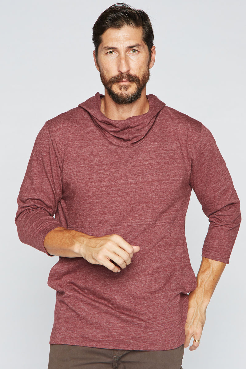 Men's 3/4 Sleeve Cowl Neck Visor Hoodie