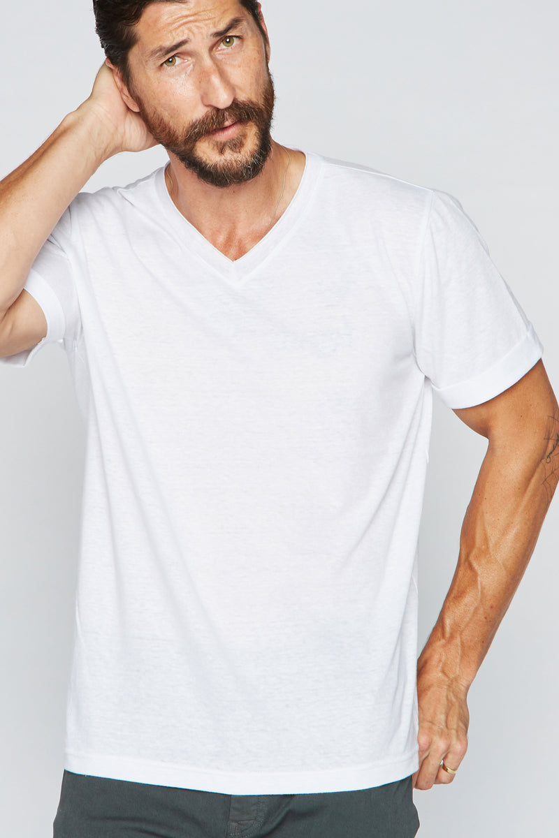 Men's Tri-Blend Stitch Sleeve V-Neck Tee