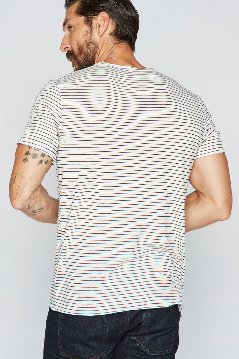 Men's Raw Edge Patch Sleeve Stripe Tee