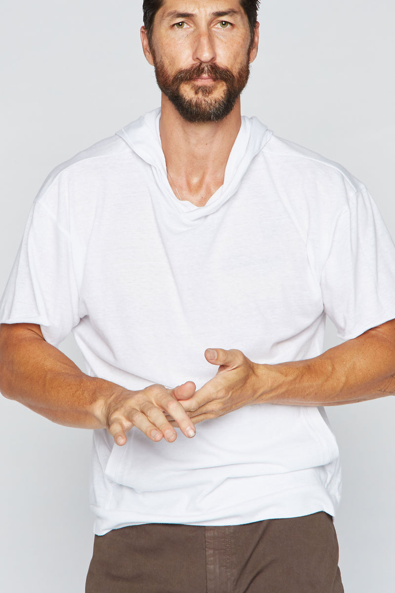 Men's Jersey Tee Kangaroo Pocket Hoodie — White