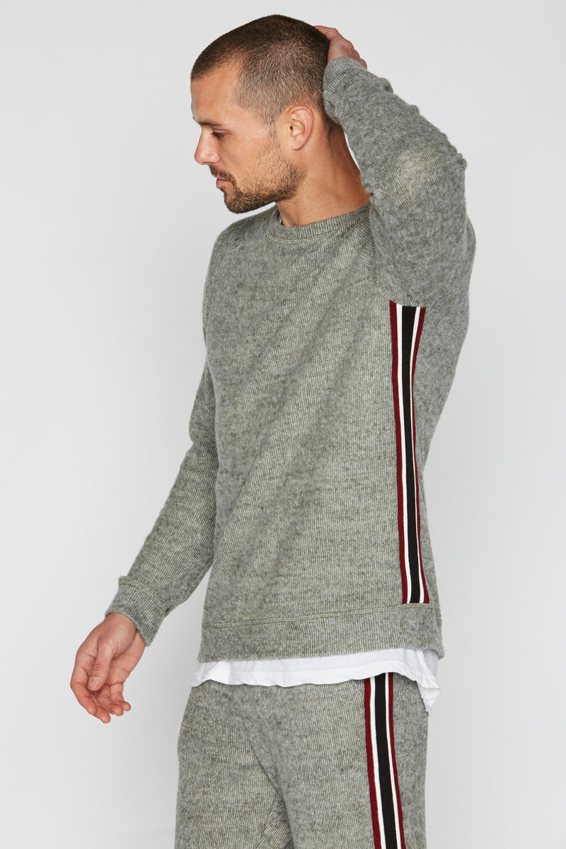 Men's Soft Knit Melange Side Stripe Pullover Sweater — Army