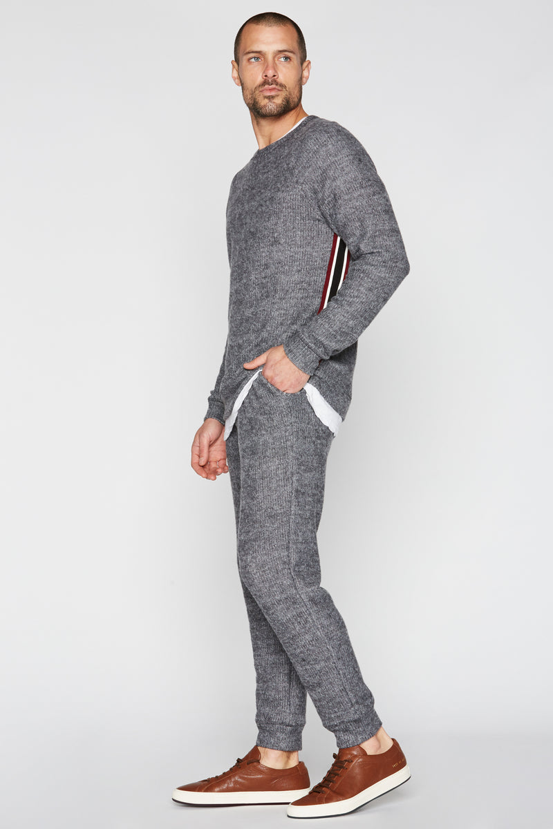 Men's Soft Knit Melange Side Stripe Pullover Sweater — Grey