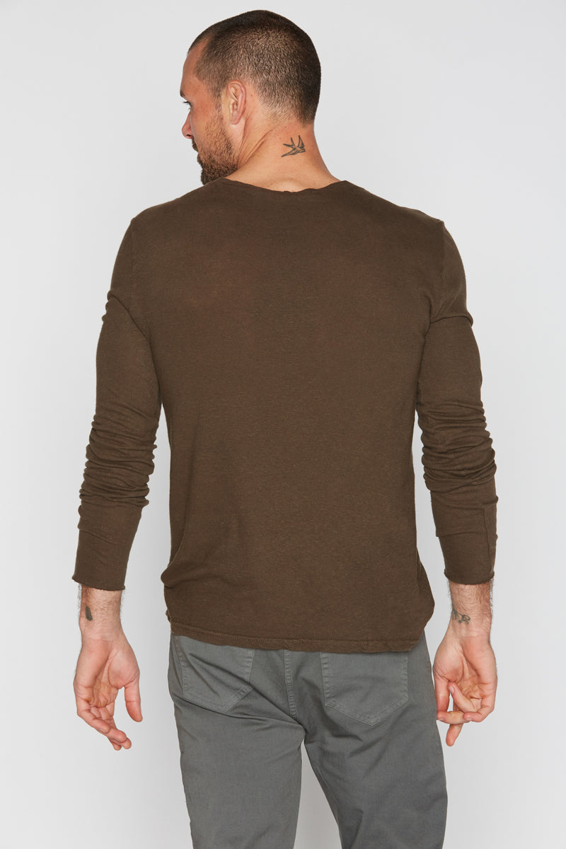 Men's Linen Blend Crew Neck Long Sleeve