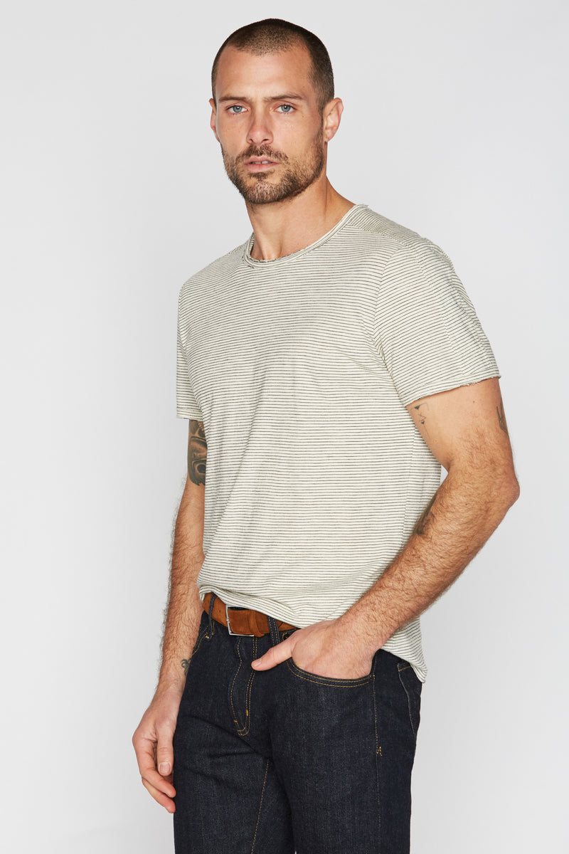 Men's Raw Edge Patch Sleeve Stripe Tee