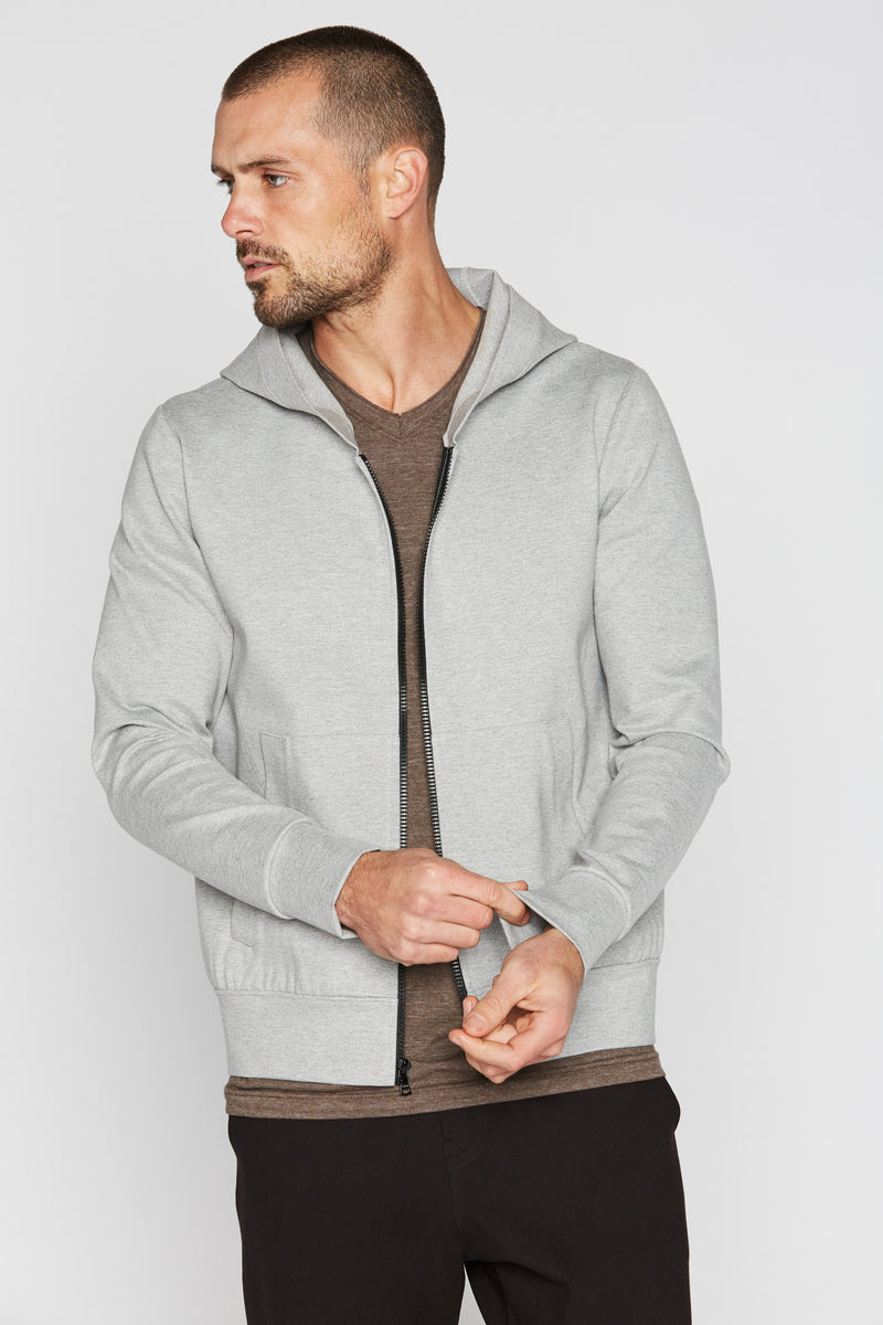 Men's Performance Ponte Zip Front Hoodie — Light Grey