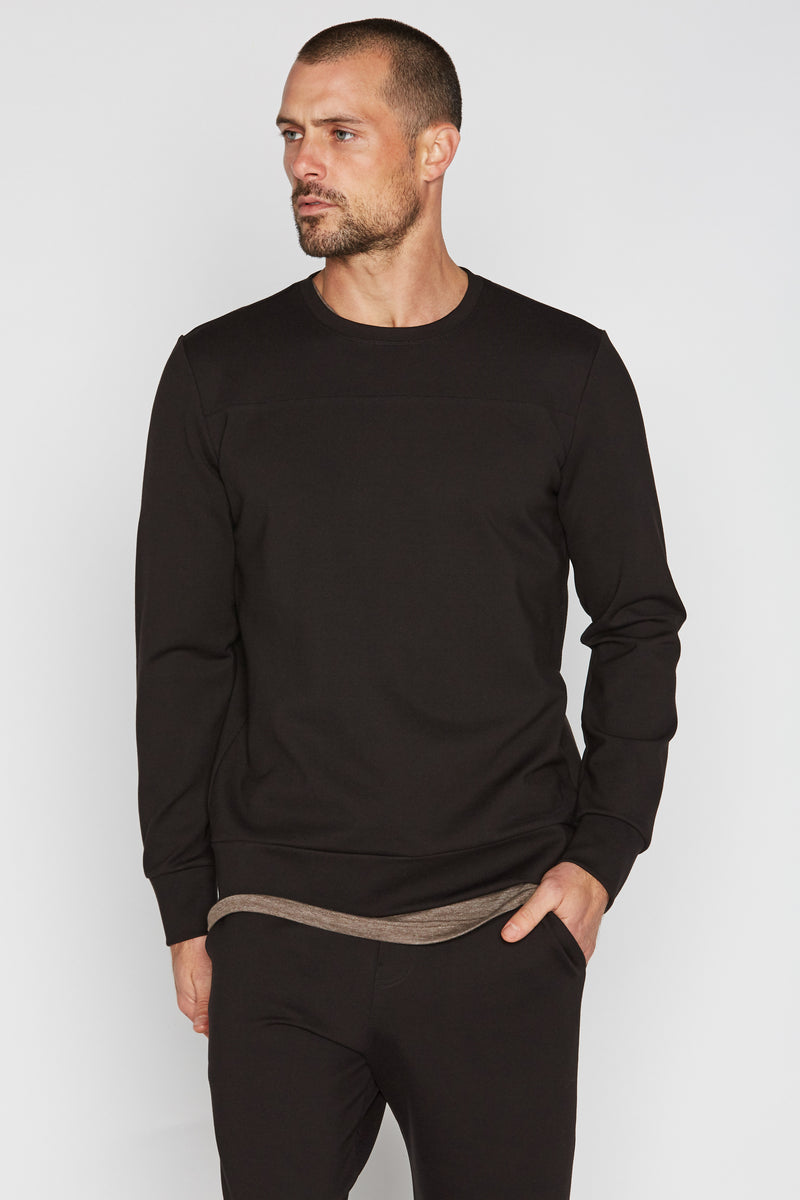 Men's Performance Ponte Top Stitch Crew Neck Sweatshirt — Black