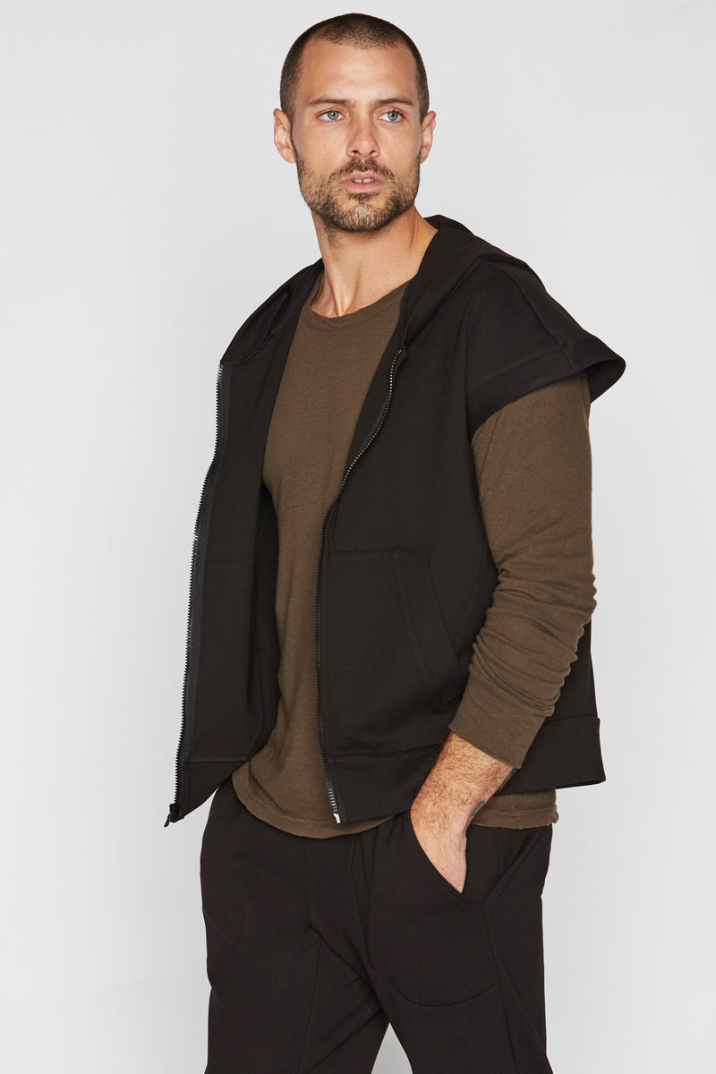 Men's Performance Ponte Zip Front Sleeveless Hoodie — Black
