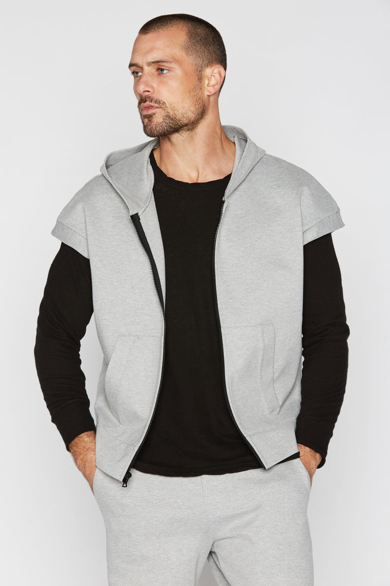 Men's Performance Ponte Zip Front Sleeveless Hoodie — Light Grey