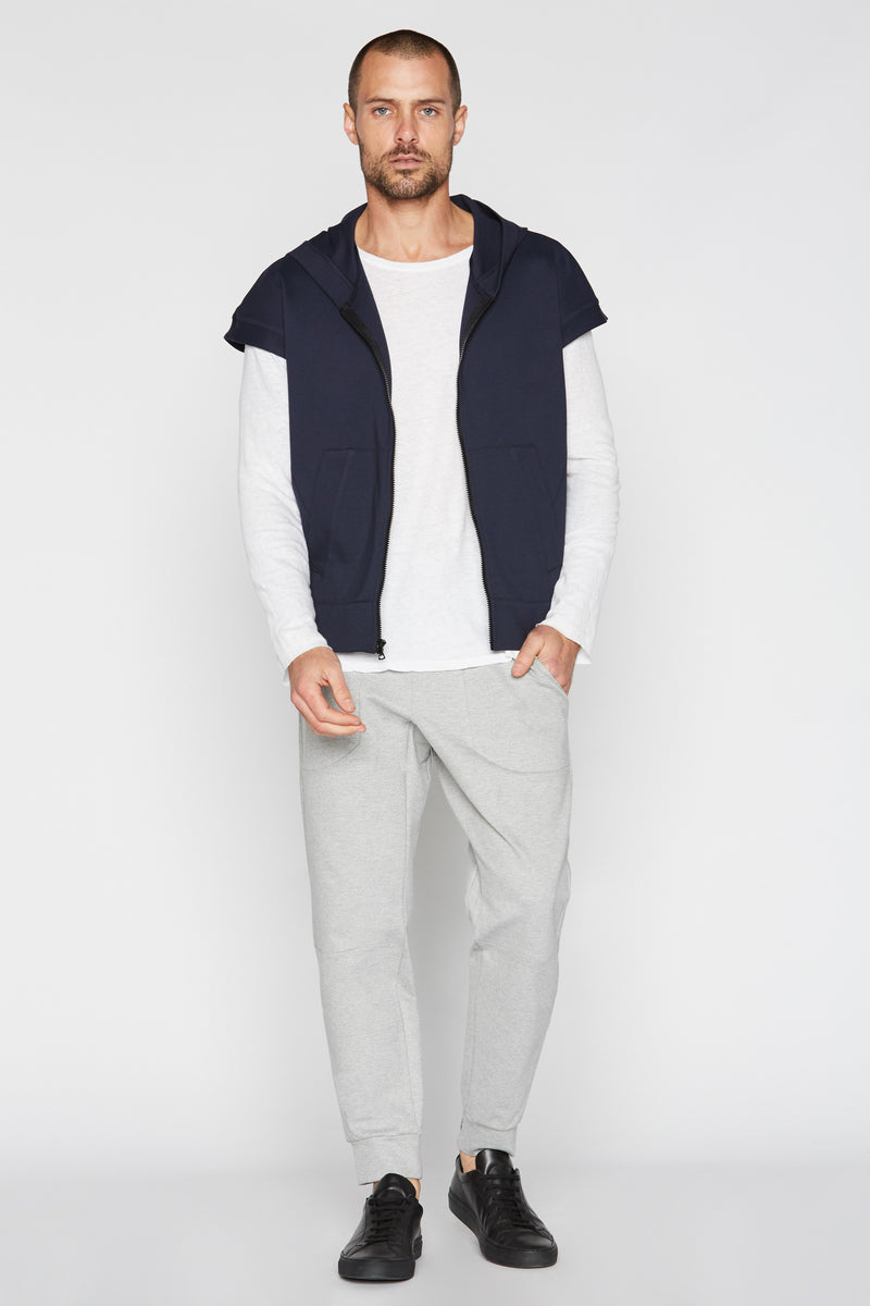 Men's Performance Ponte Zip Front Sleeveless Hoodie — Navy