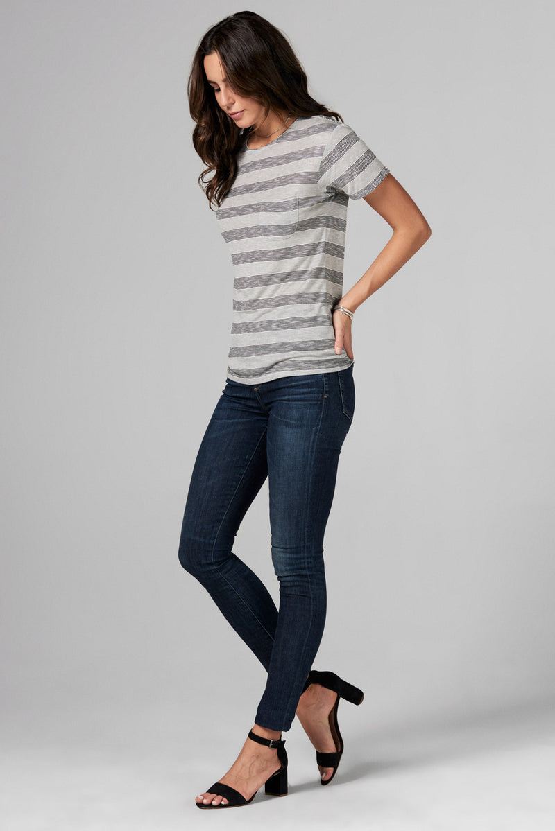 WOMEN'S POCKET SAILOR CREW NECK TEE- RETRO STRIPE — RETRO STRIPE