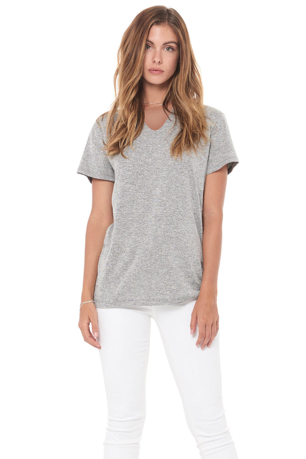WOMEN'S NOVELTY TEXTURE V-NECK - MELANGE
