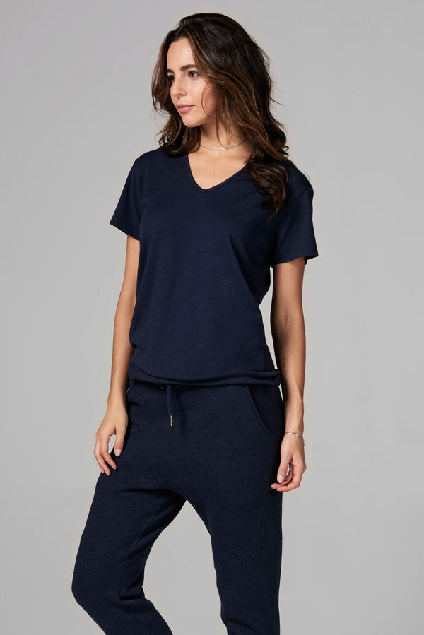 WOMEN'S SLUB V NECK TEE - NAVY