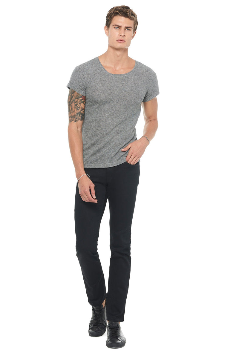 Men's Novelty Texture Wide Neck Tee — Black Gravel